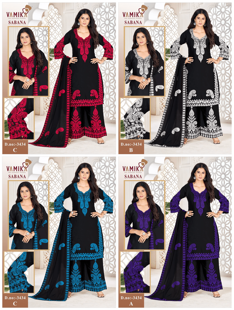 Vamika Sabana Japan Satin Embroidered Salwar Suit Set - Amrah Wholesale
