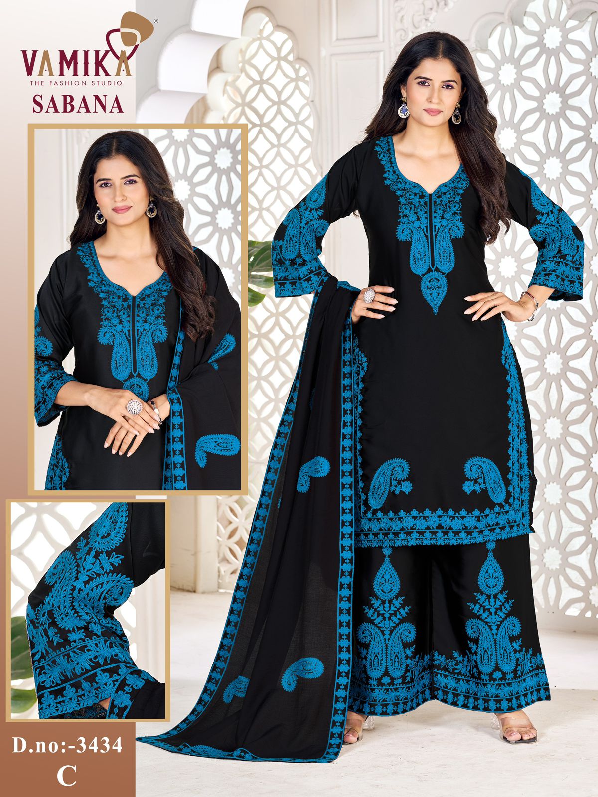 Vamika Sabana Japan Satin Embroidered Salwar Suit Set - Amrah Wholesale