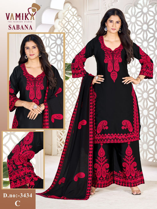 Vamika Sabana Japan Satin Embroidered Salwar Suit Set - Amrah Wholesale