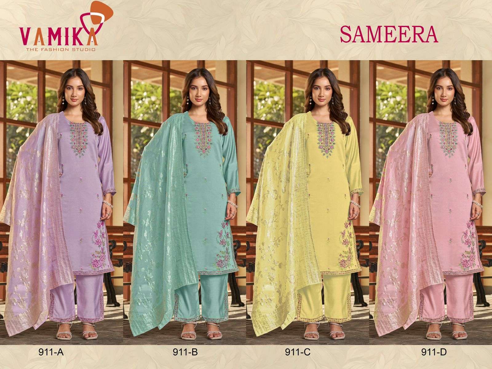 Vamika Fashion Sameera Heavy Viscose Roman Kurti Pant Dupatta Set