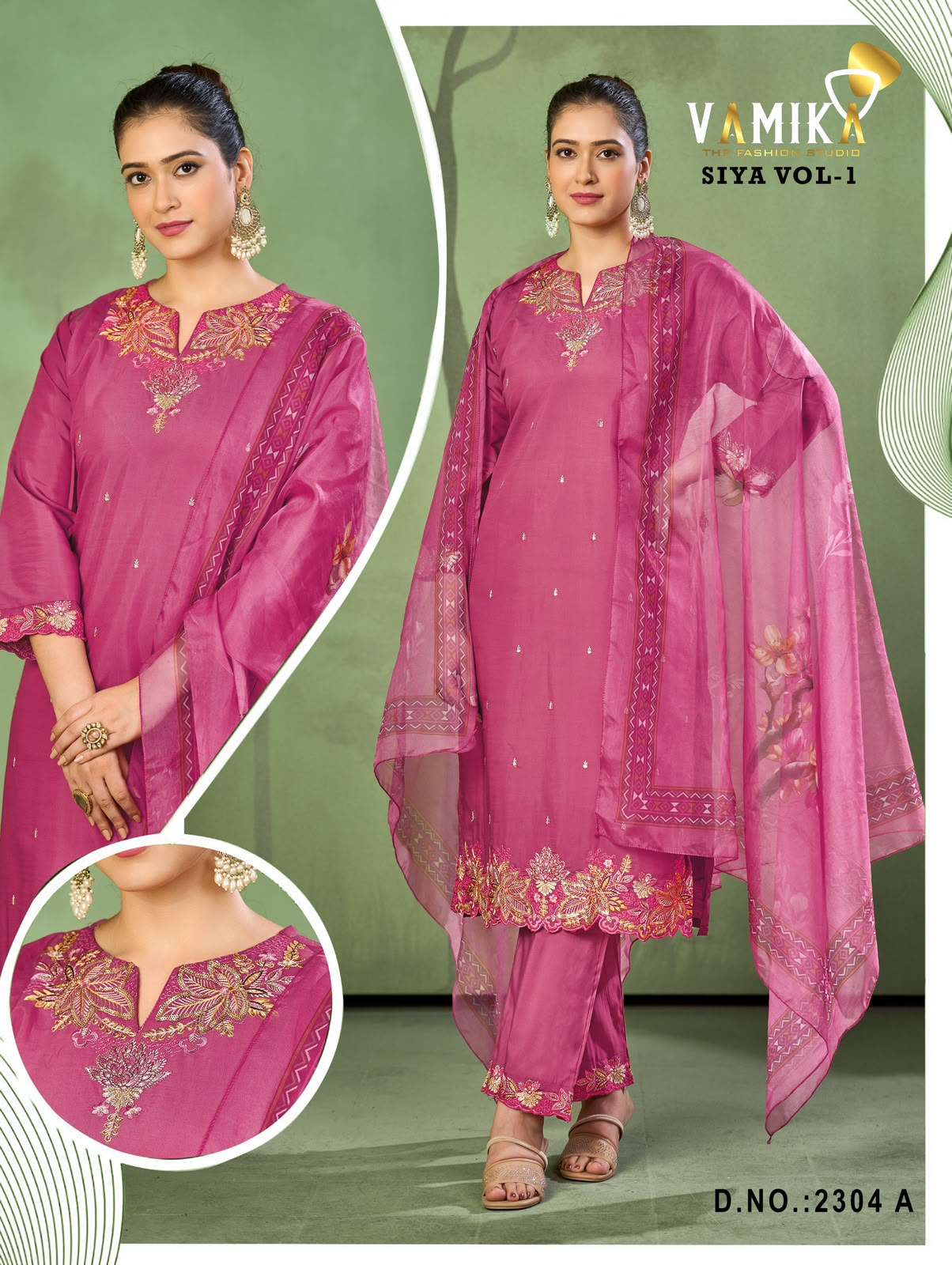 Vamika Fashion Siya Vol 1 Premium Viscose Roman Kurti Pant Dupatta Set