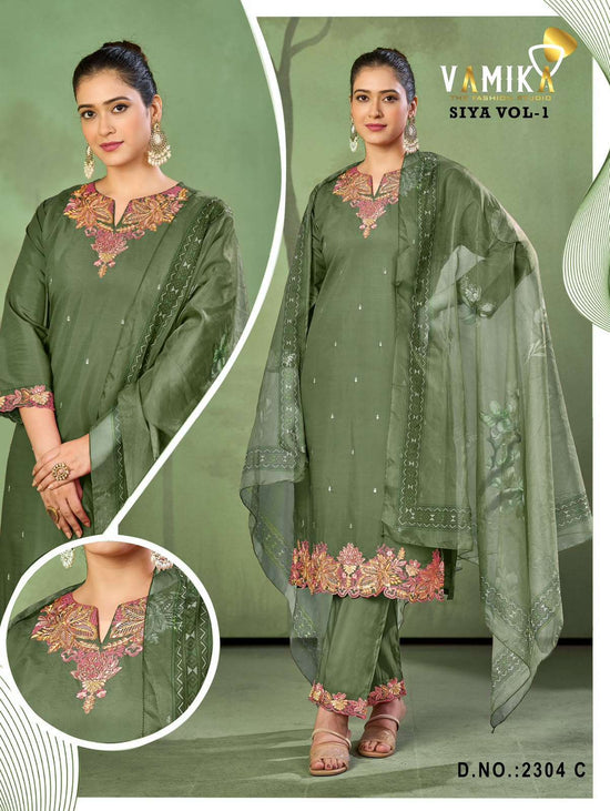 Vamika Fashion Siya Vol 1 Premium Viscose Roman Kurti Pant Dupatta Set