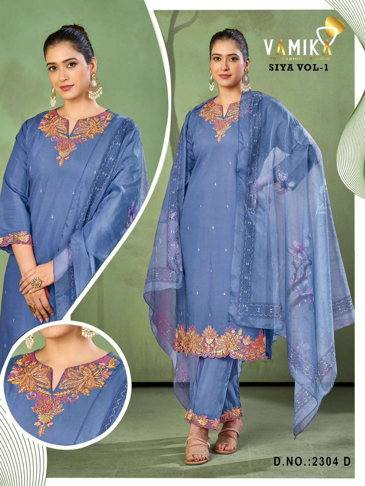 Vamika Fashion Siya Vol 1 Premium Viscose Roman Kurti Pant Dupatta Set