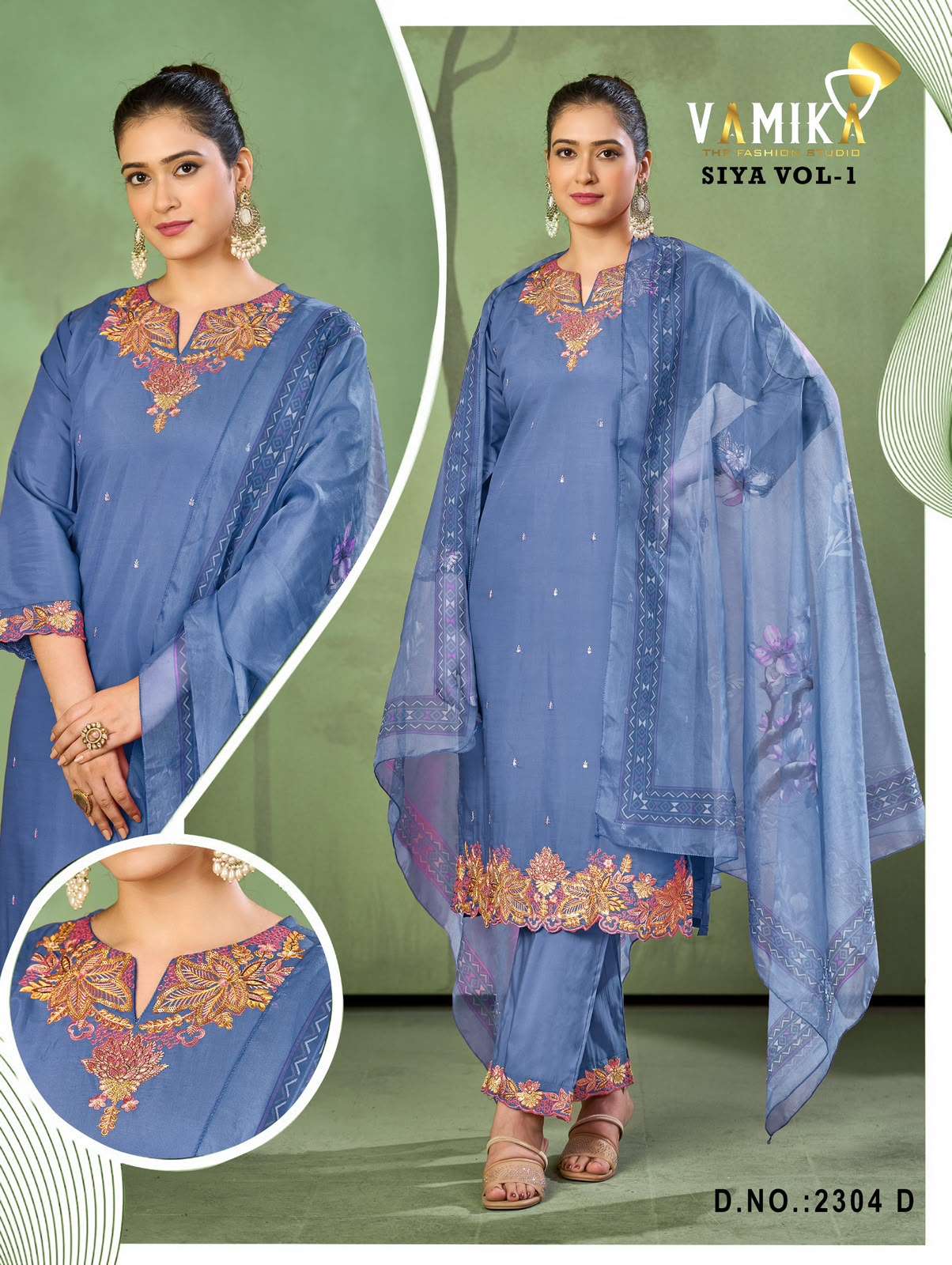 Vamika Fashion Siya Vol 1 Premium Viscose Roman Kurti Pant Dupatta Set
