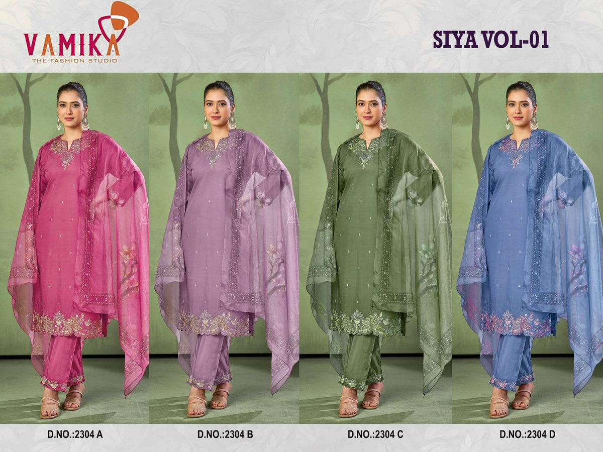 Vamika Fashion Siya Vol 1 Premium Viscose Roman Kurti Pant Dupatta Set