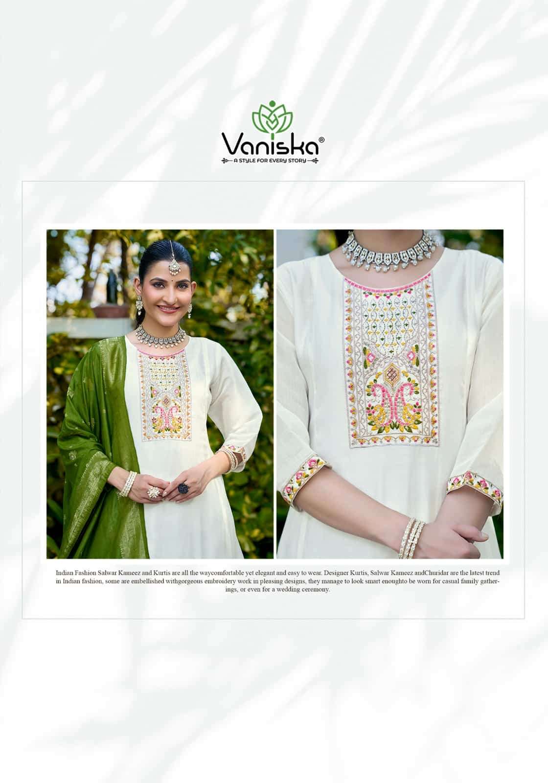 Vaniska Anarkali Vol 1 Mal Chanderi Kurti Pant Dupatta Set - Amrah Wholesale