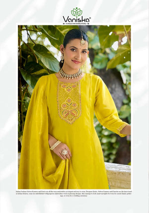 Vaniska Anarkali Vol 1 Mal Chanderi Kurti Pant Dupatta Set - Amrah Wholesale