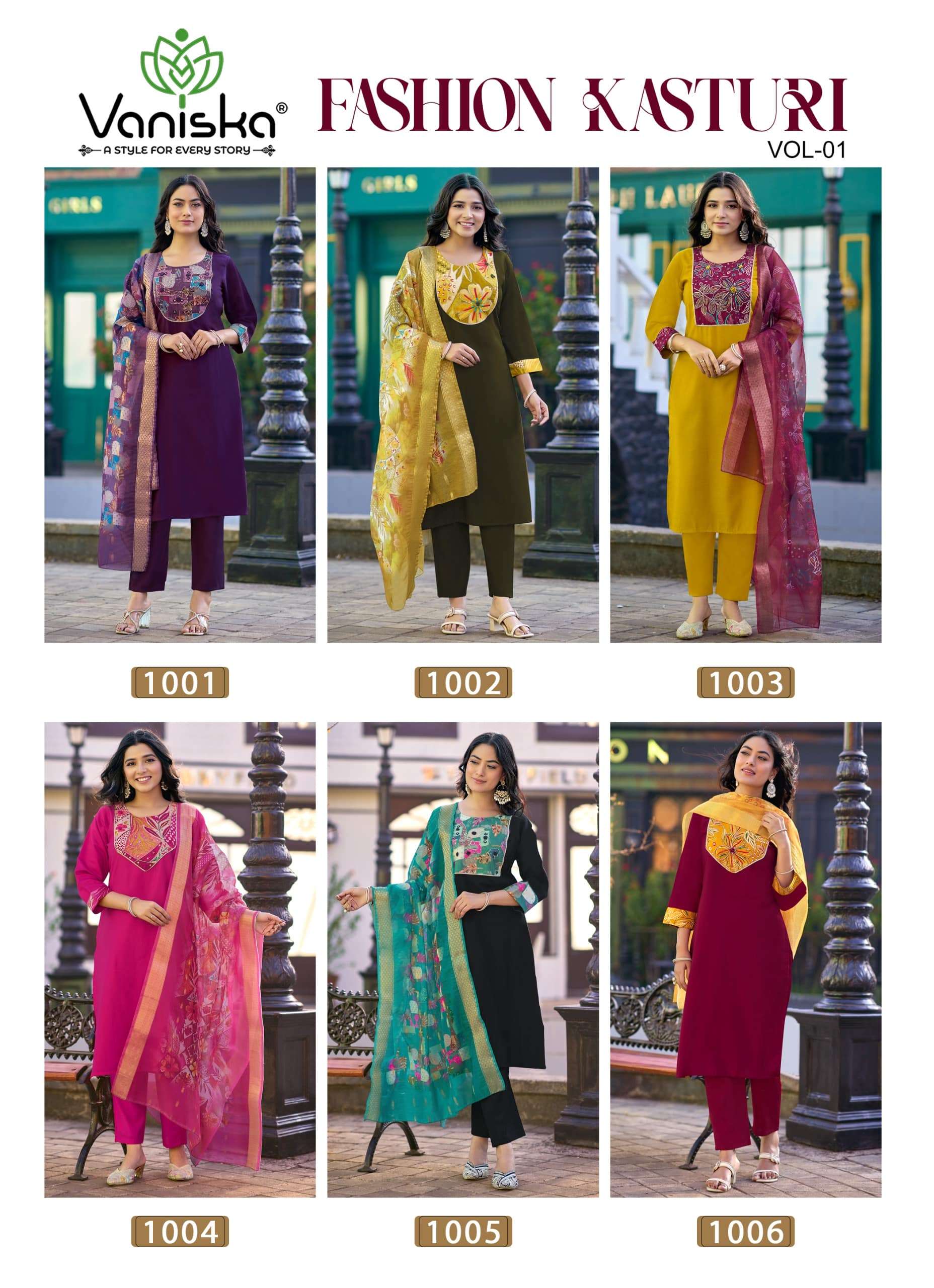 Vaniska Fashion Kasturi Vol - 1 1001 To 1006 Series Salwar Suit Set Wholesale Catalogue - Amrah Wholesale