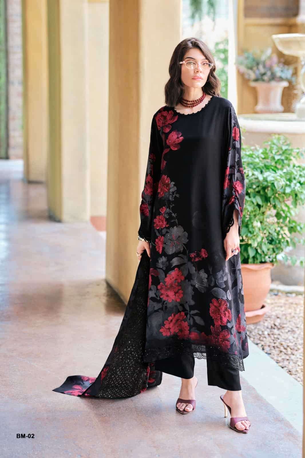 Varsha Black Majestic Premium Pashmina Dress Material