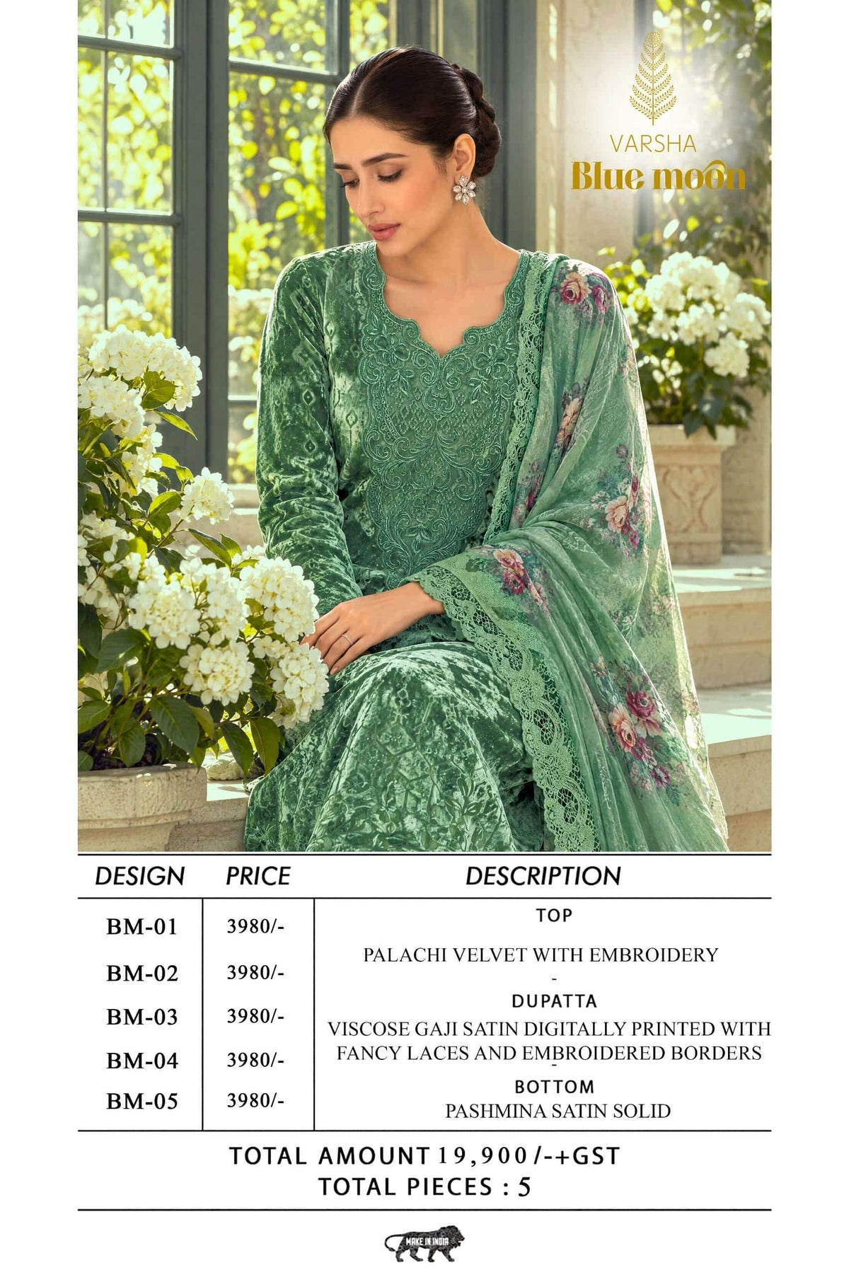 Varsha Fashion Blue Moon Palachi Velvet Embroidered Dress Material