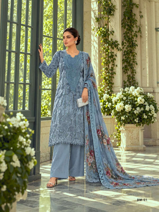 Varsha Fashion Blue Moon Palachi Velvet Embroidered Dress Material