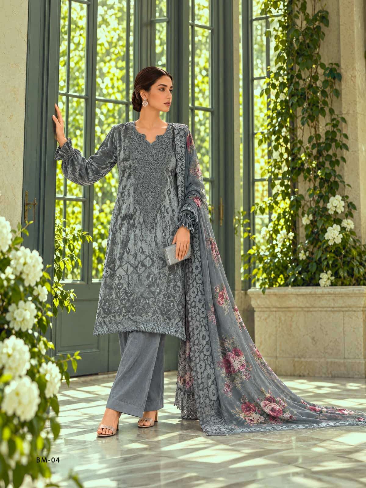 Varsha Fashion Blue Moon Palachi Velvet Embroidered Dress Material