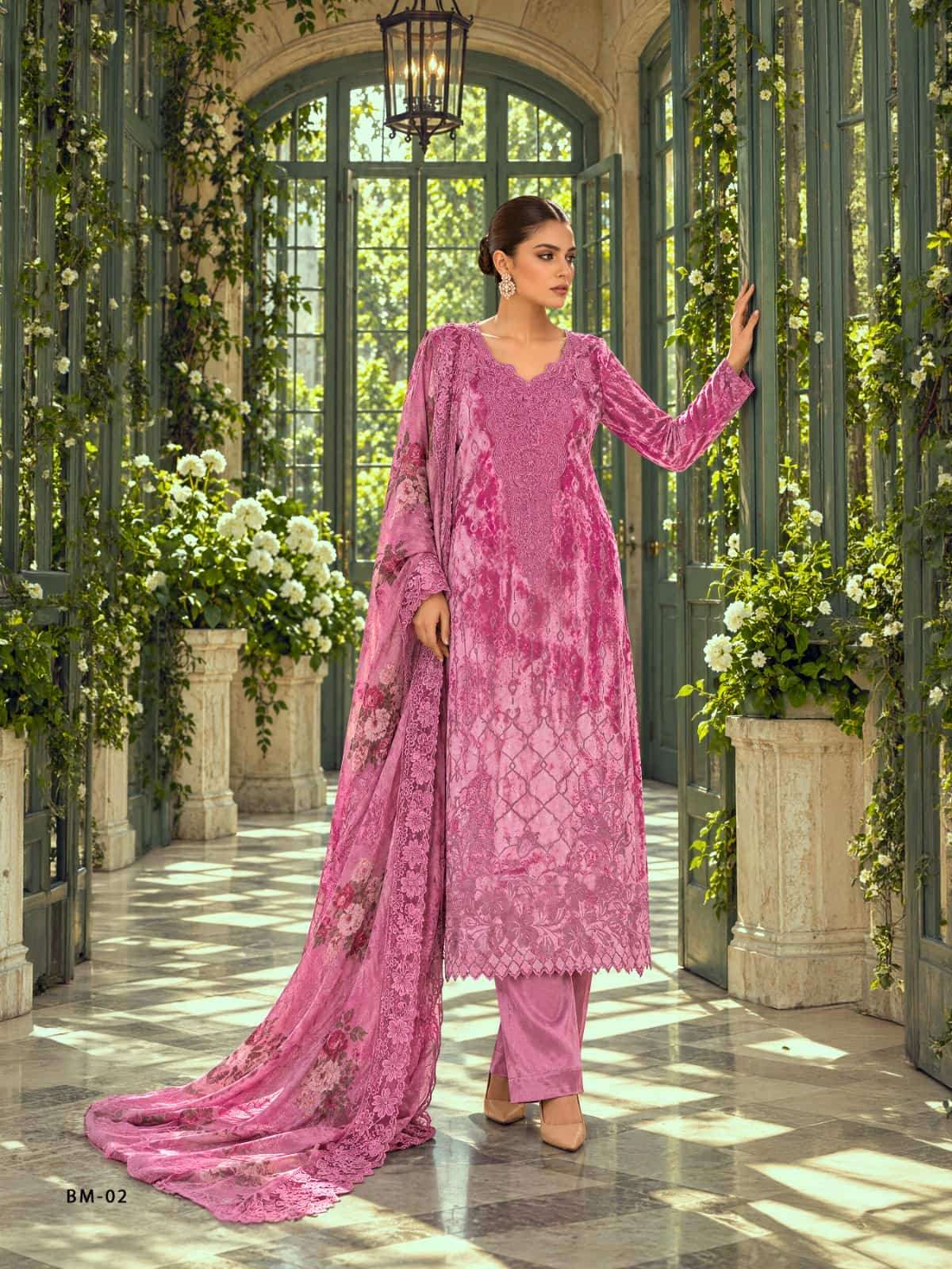 Varsha Fashion Blue Moon Palachi Velvet Embroidered Dress Material