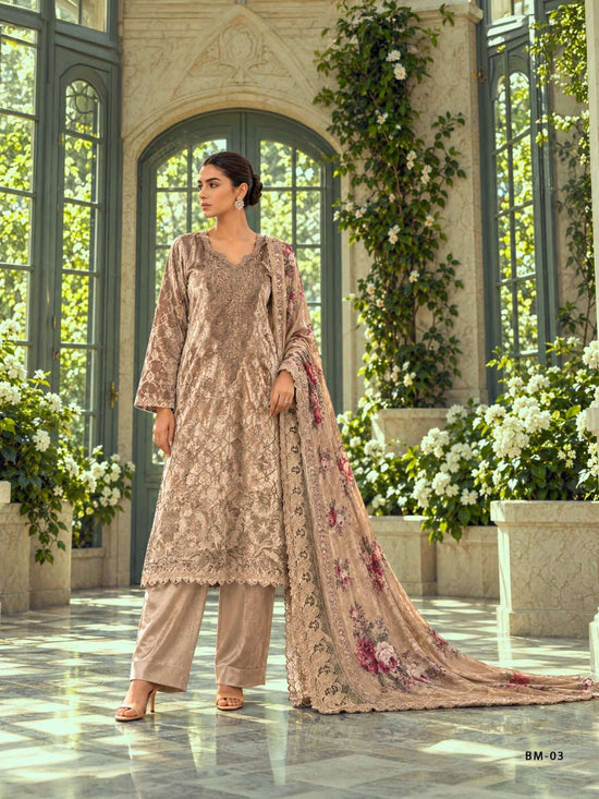 Varsha Fashion Blue Moon Palachi Velvet Embroidered Dress Material