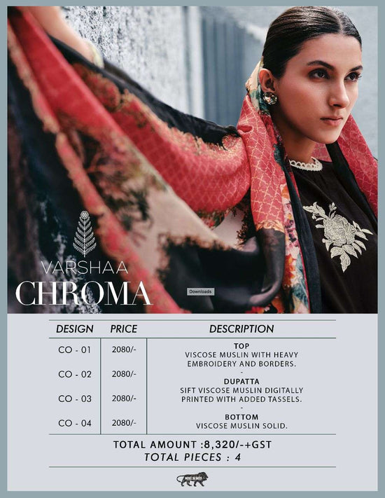 Varsha Fashion Chroma Viscose Muslin Embroidered Salwar Suit Set