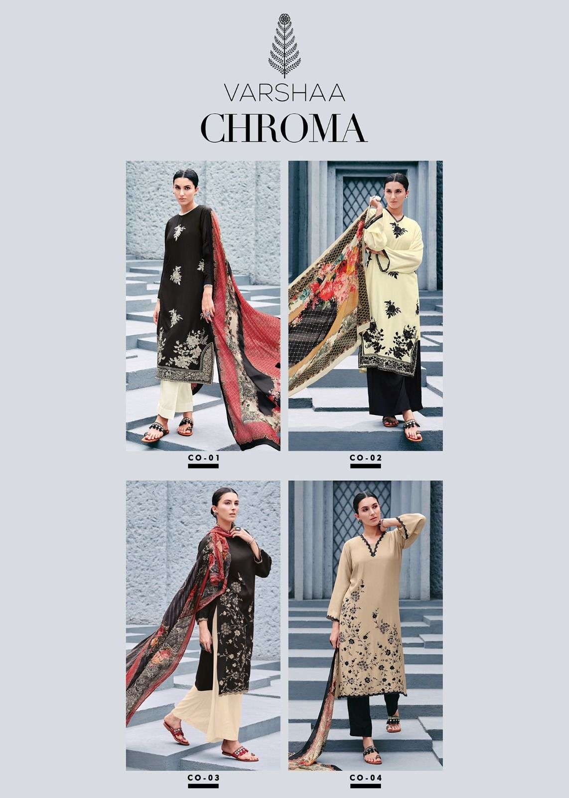 Varsha Fashion Chroma Viscose Muslin Embroidered Salwar Suit Set