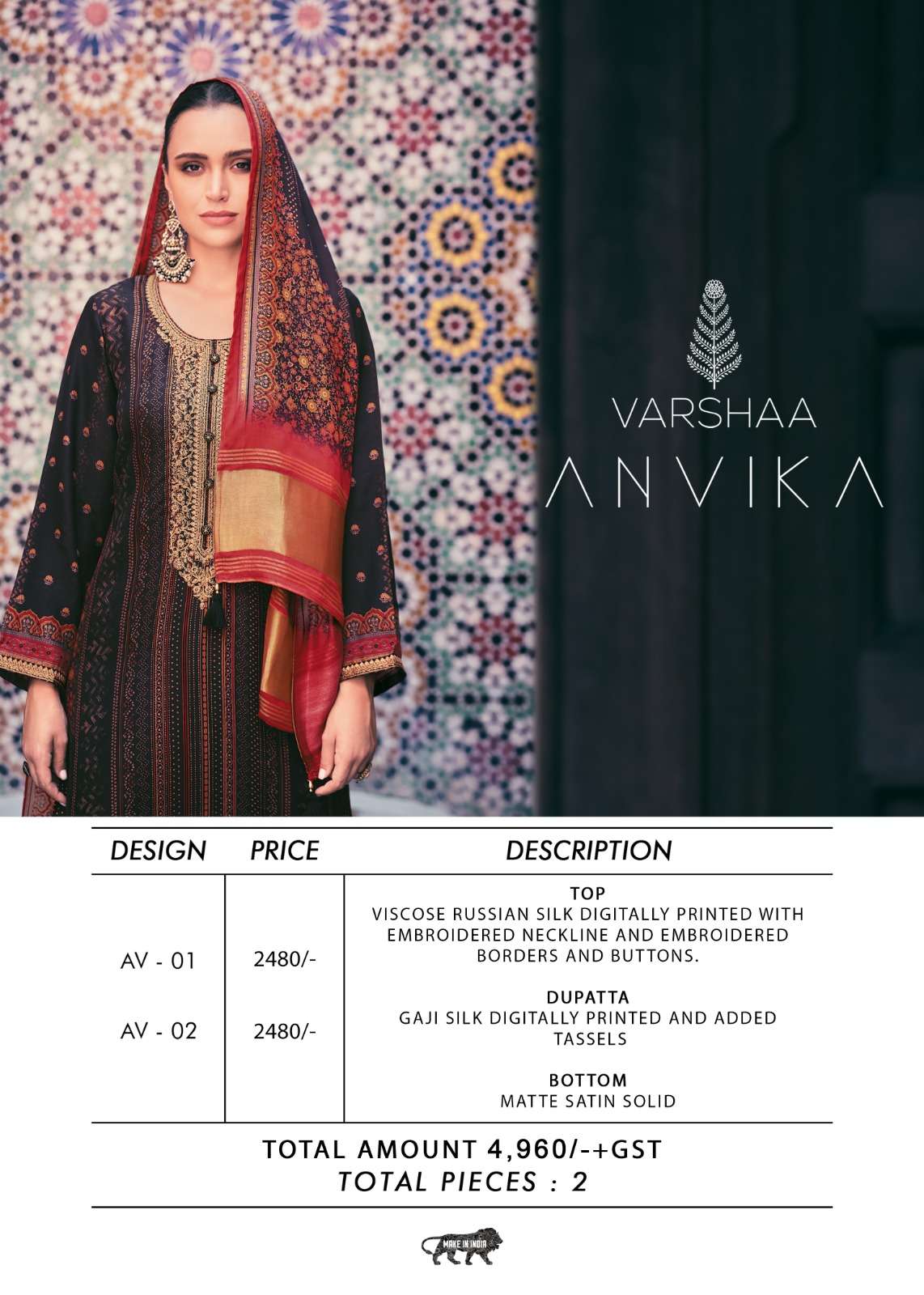 Varsha Fashion Anvika Russian Silk Designer Dress Material - Amrah Wholesale