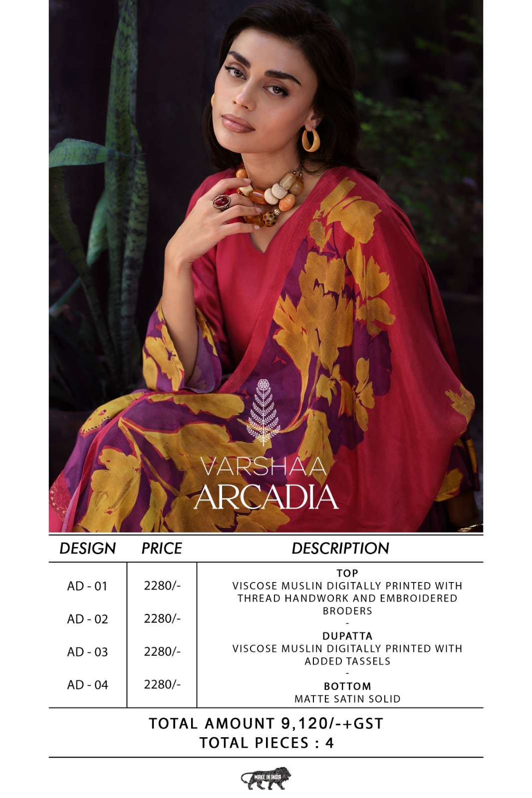 Varsha Fashion Arcadia Viscose Muslin Digital Printed Dress Material - Amrah Wholesale