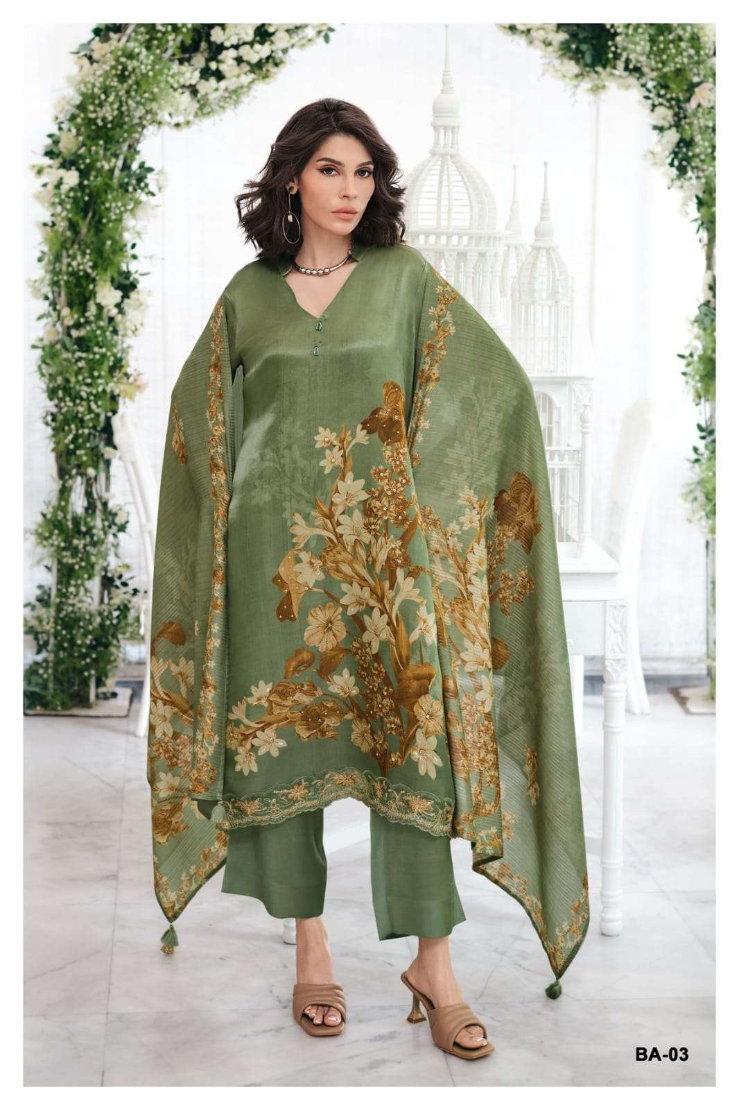 Varsha Fashion Botanical Archive Gajji Shimmer Satin Dress Material - Amrah Wholesale