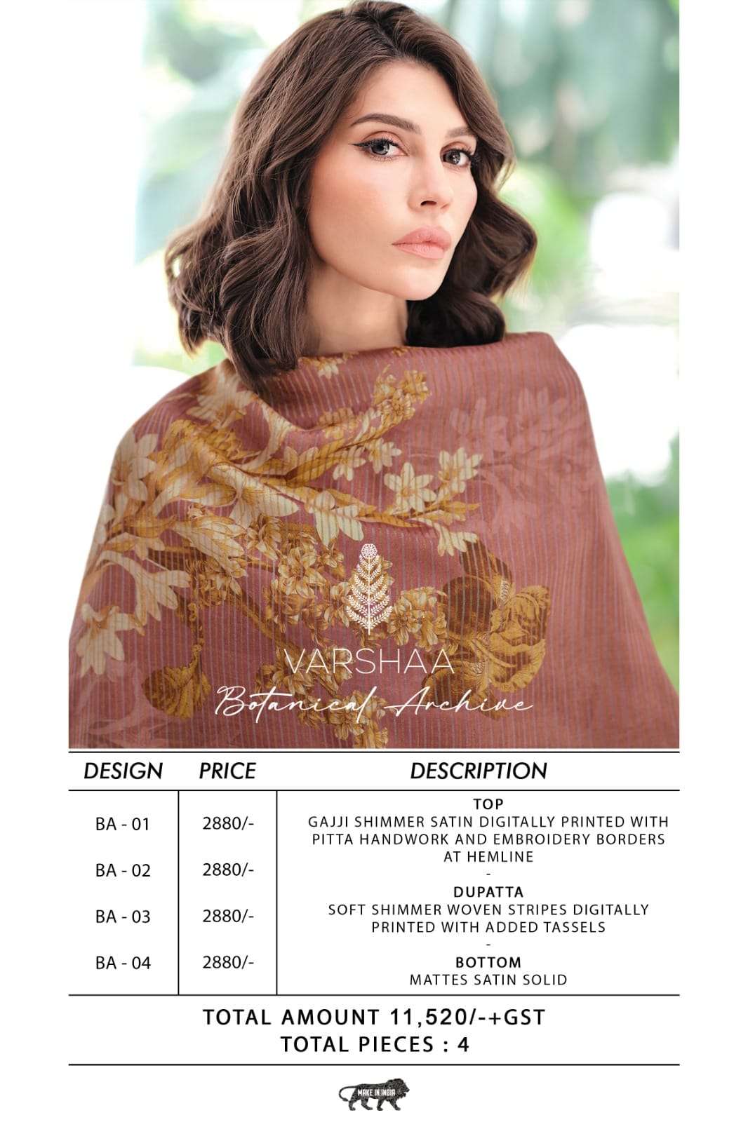 Varsha Fashion Botanical Archive Gajji Shimmer Satin Dress Material - Amrah Wholesale