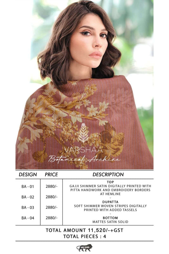 Varsha Fashion Botanical Archive Gajji Shimmer Satin Dress Material - Amrah Wholesale