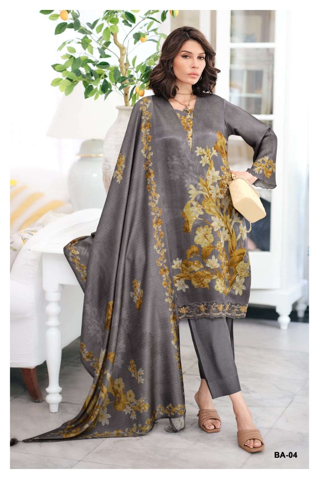 Varsha Fashion Botanical Archive Gajji Shimmer Satin Dress Material - Amrah Wholesale
