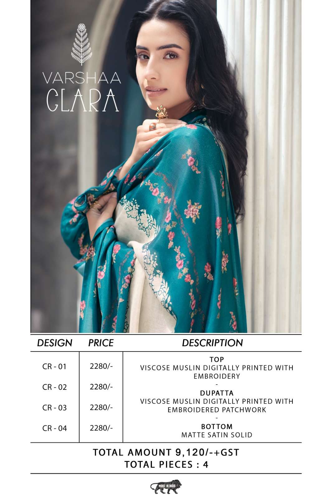 Varsha Fashion Clara Viscose Muslin Embroidered Salwar Suit Set Wholesale