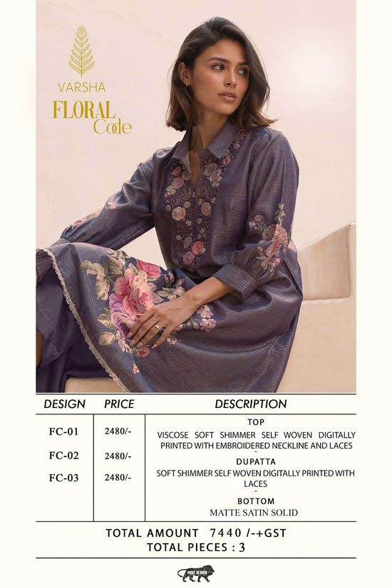 Varsha Fashion Floral Code Viscose Shimmer Dress Material