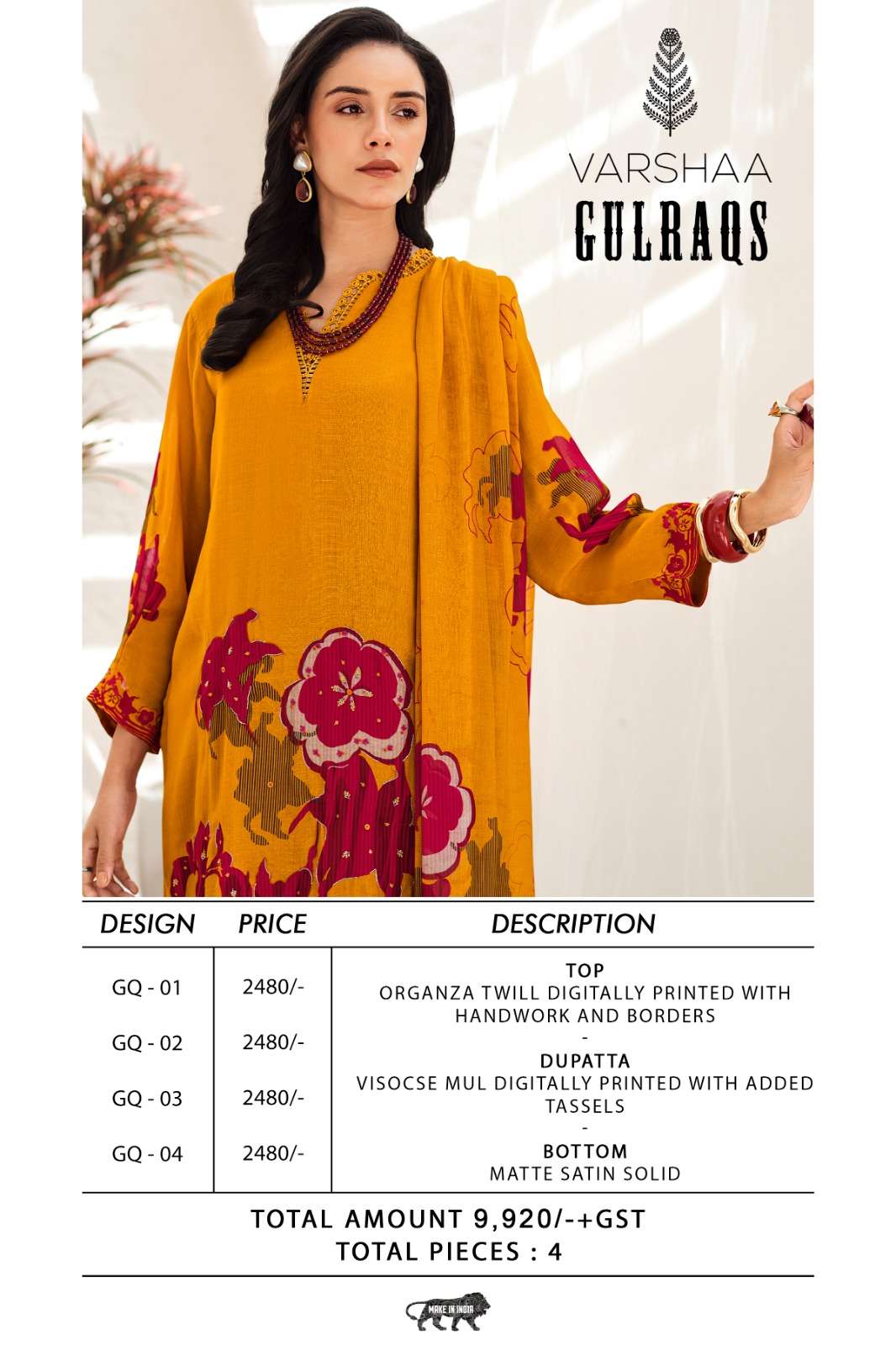 Varsha Fashion Gulraqs Premium Organza Twill Dress Material - Amrah Wholesale