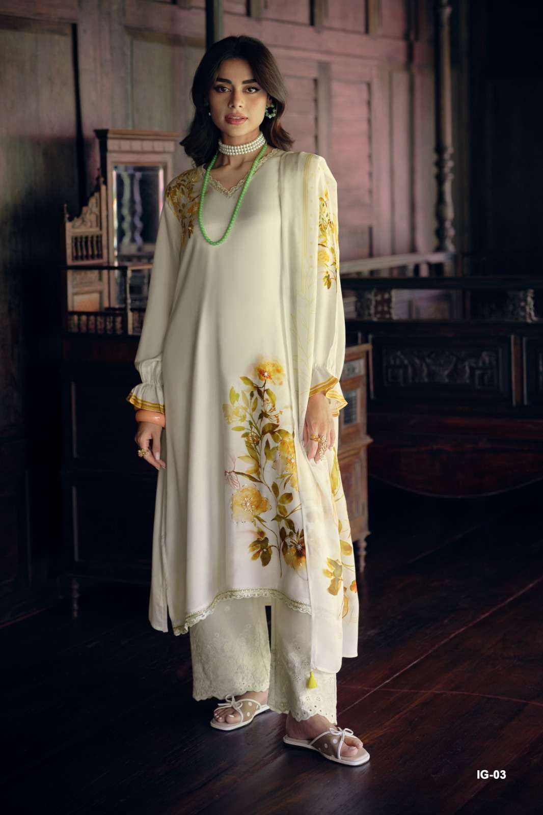 Varsha Fashion Ivory Gold Dress Material Wholesale Catalogue - Amrah Wholesale