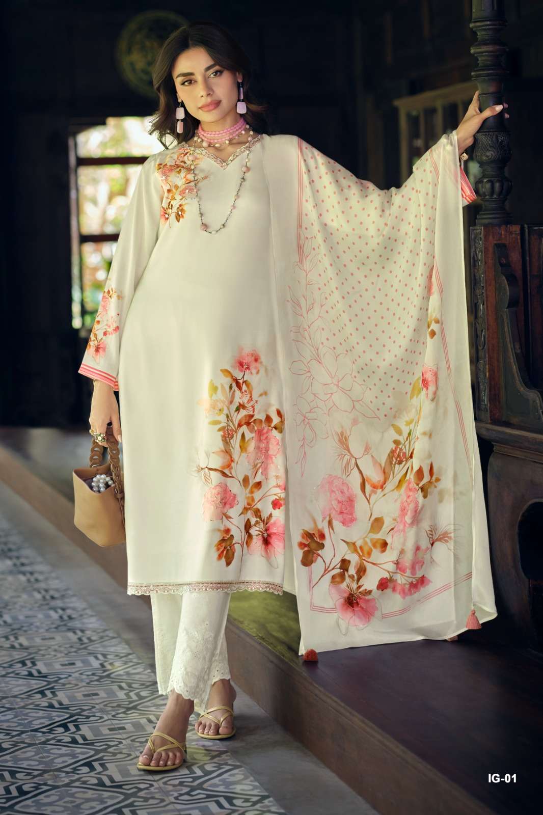Varsha Fashion Ivory Gold Dress Material Wholesale Catalogue - Amrah Wholesale