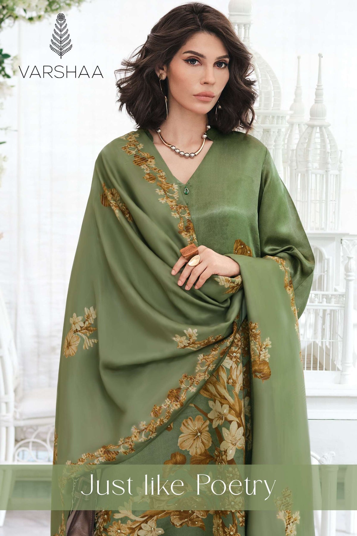 Varsha Fashion Just Like Poetry Pashmina Satin Dress Material
