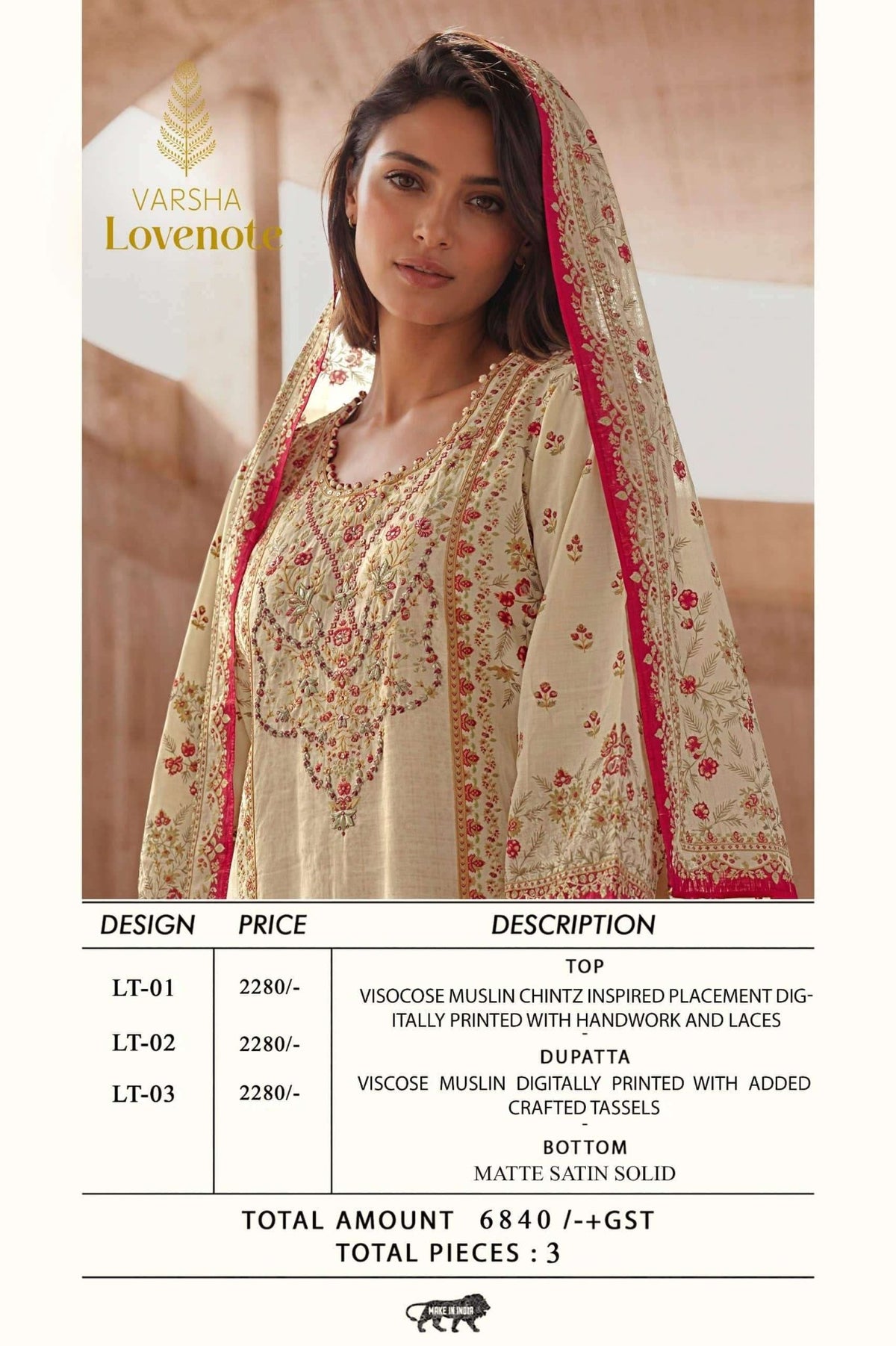 Varsha Fashion Lovenote Viscose Muslin Dress Material - Amrah Wholesale