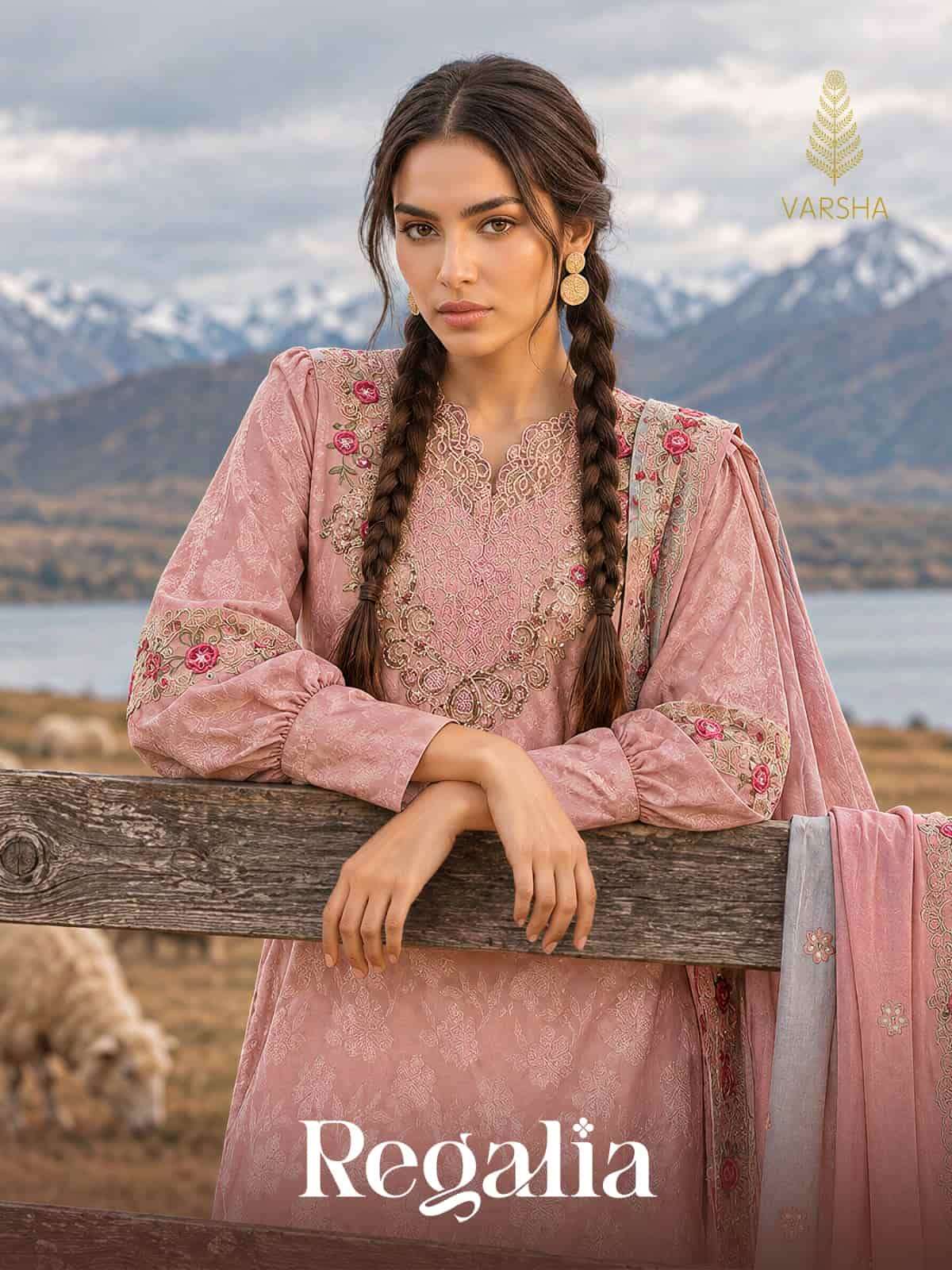 Varsha Fashion Regalia Viscose Rose Silk Self Jacquard Dress Material