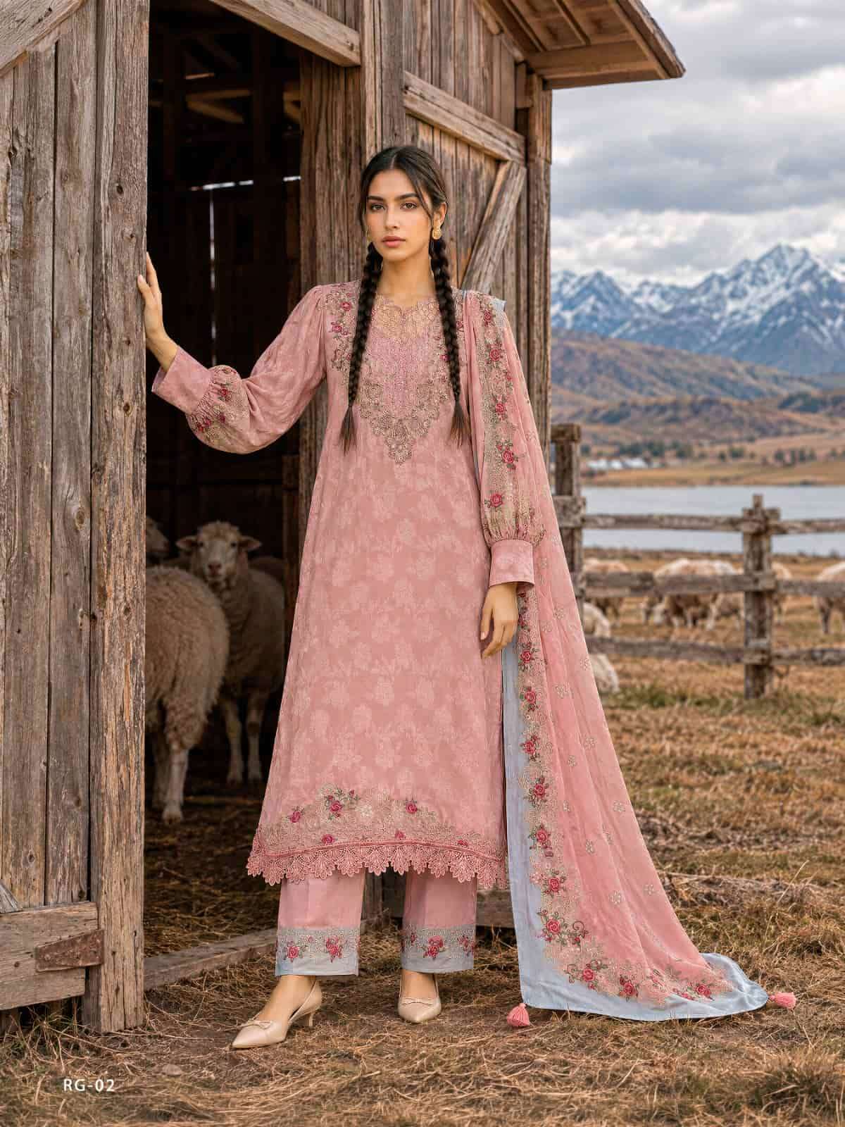 Varsha Fashion Regalia Viscose Rose Silk Self Jacquard Dress Material