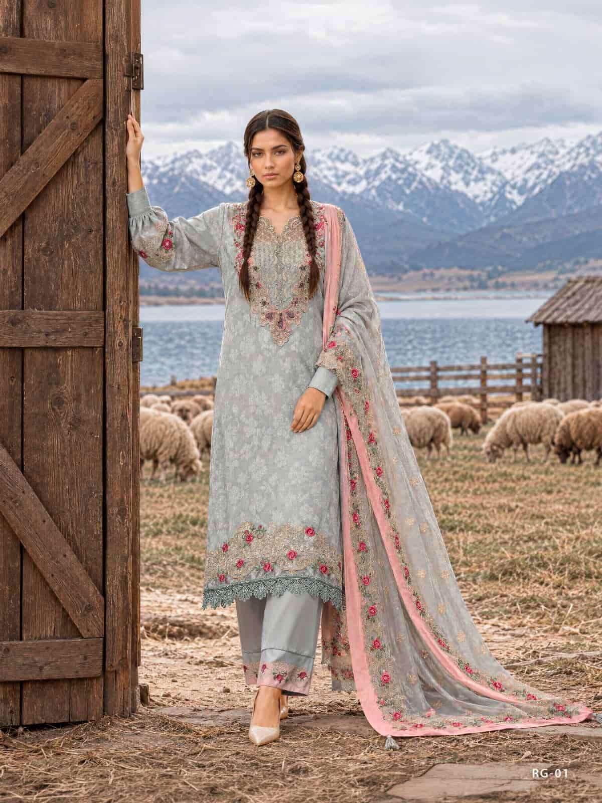 Varsha Fashion Regalia Viscose Rose Silk Self Jacquard Dress Material