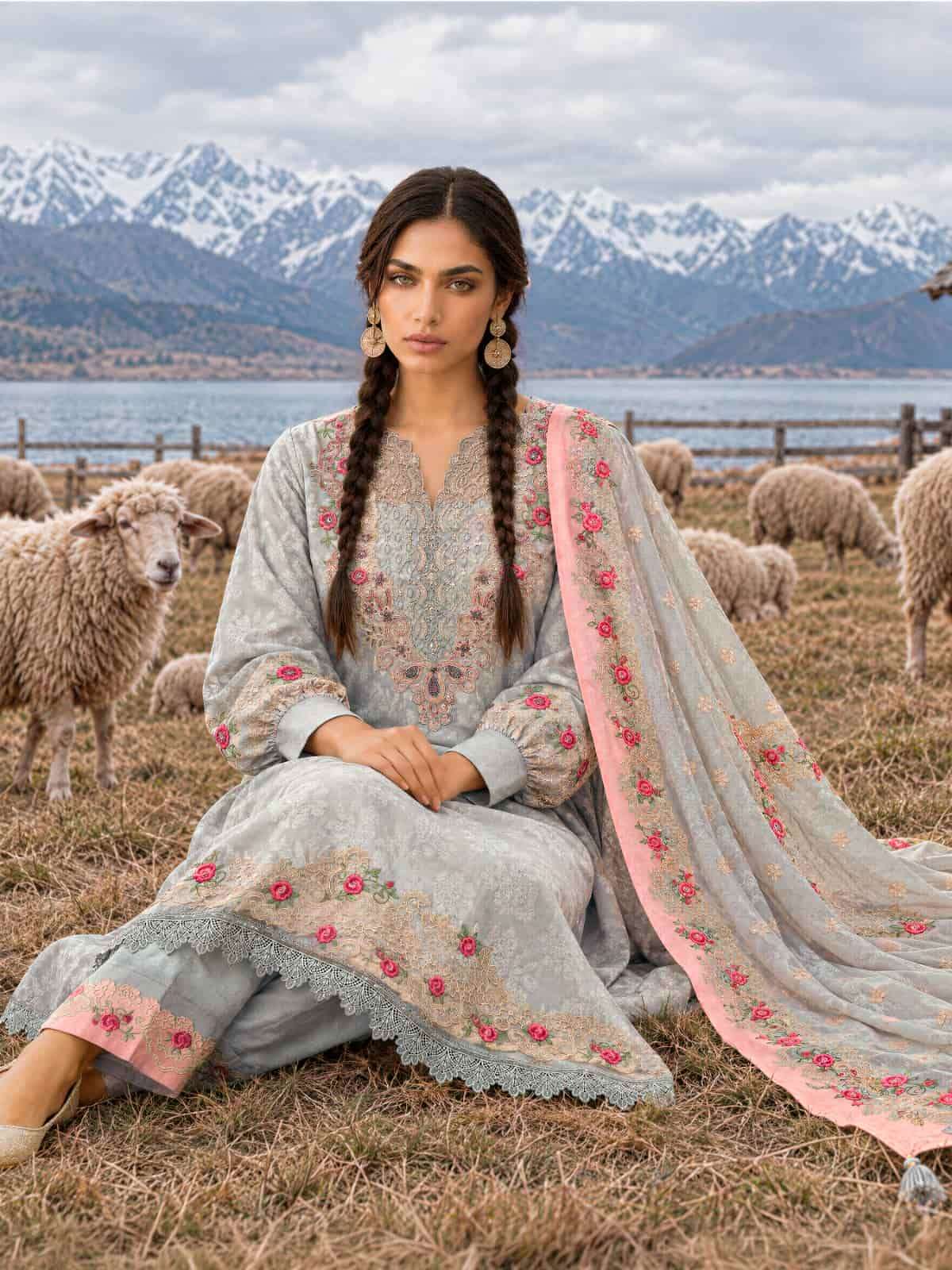 Varsha Fashion Regalia Viscose Rose Silk Self Jacquard Dress Material