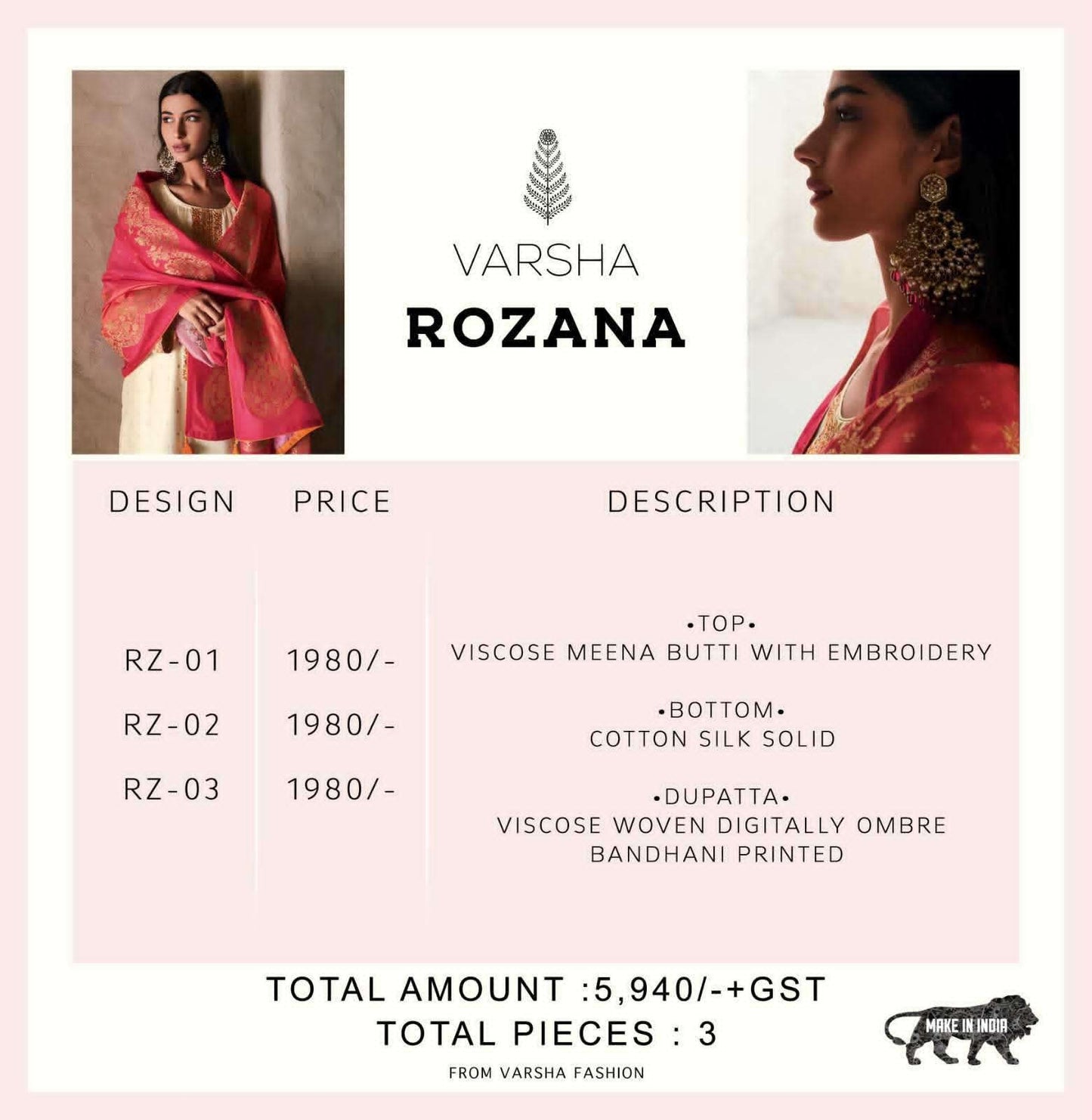 Varsha Fashion Rozana Meena Butti Designer Dress Material - Amrah Wholesale