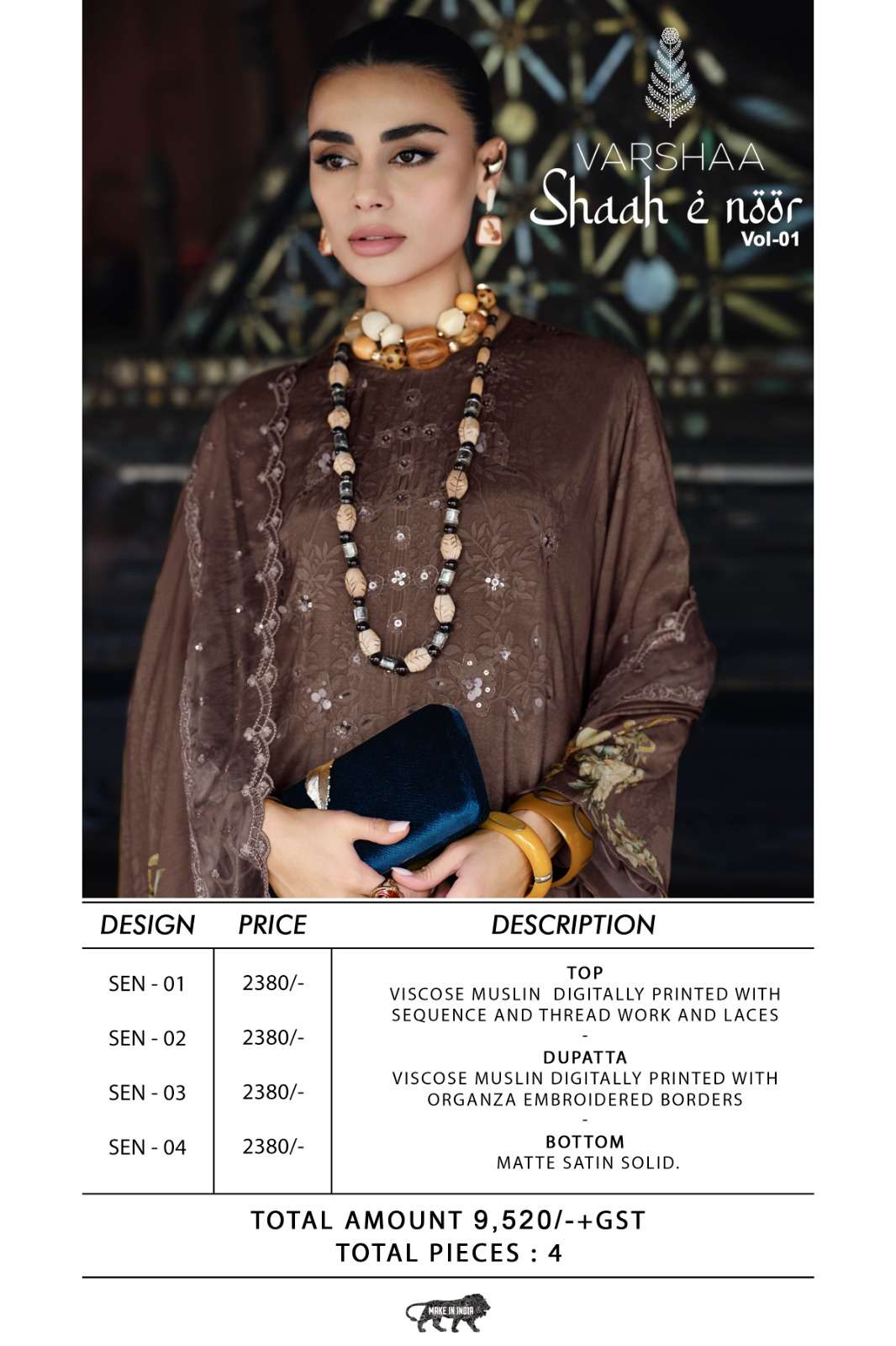 Varsha Fashion Shaah E Noor Vol 1 Viscose Muslin Dress Material