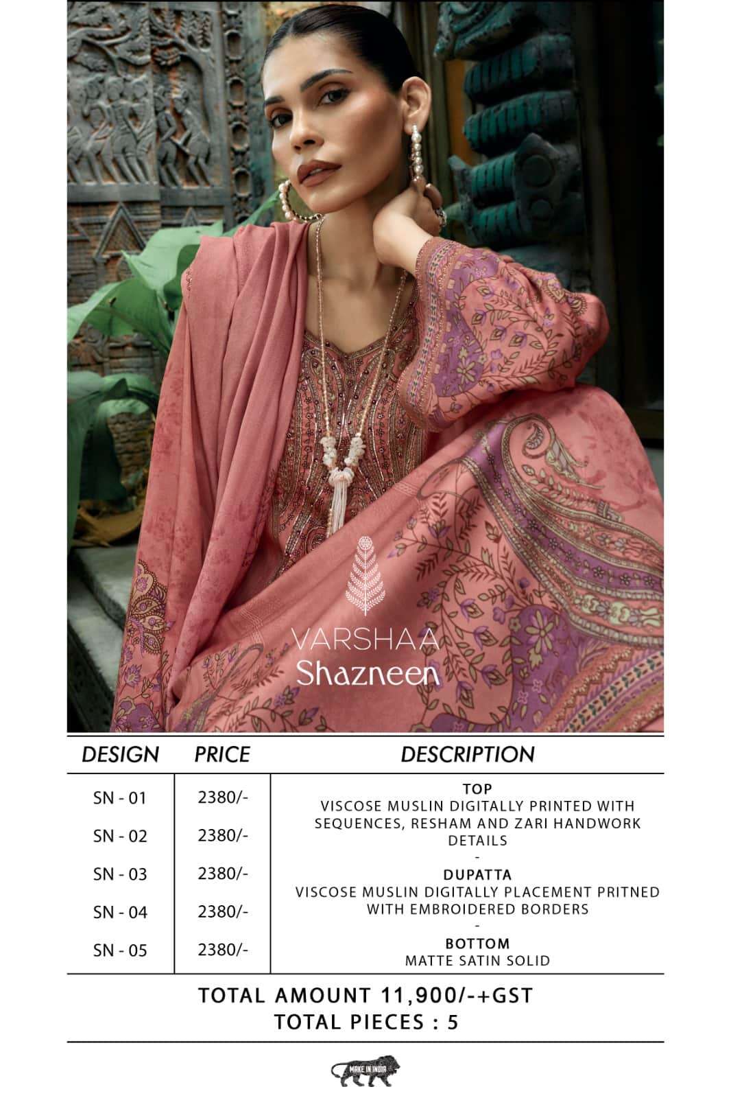 Varsha Fashion Shazneen Viscose Muslin Dress Material - Amrah Wholesale