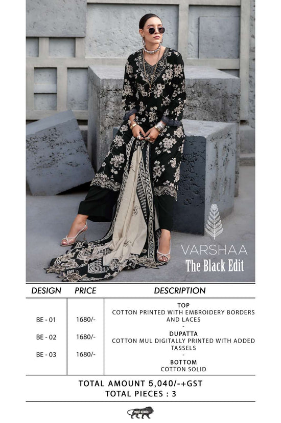 Varsha Fashion The Black Edit Cotton Designer Dress Material - Amrah Wholesale
