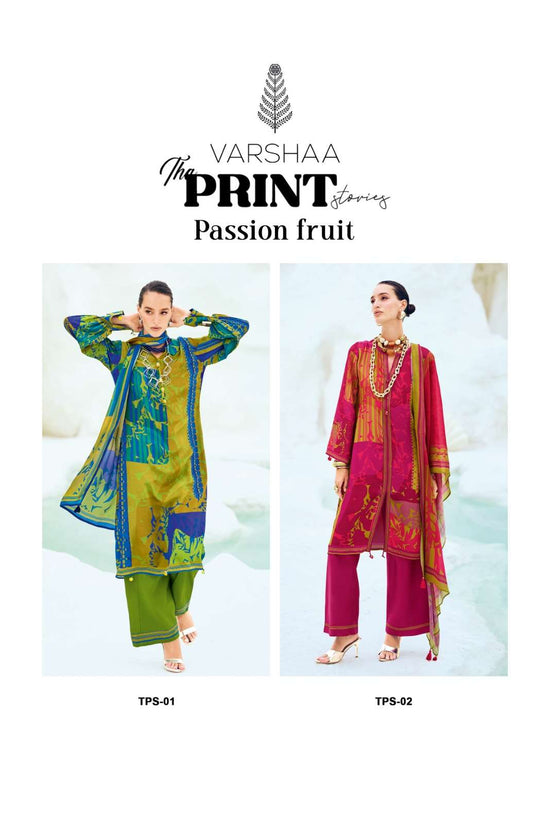 Varsha Fashion The Print Stories Passion Fruit Satin Georgette Dress Material