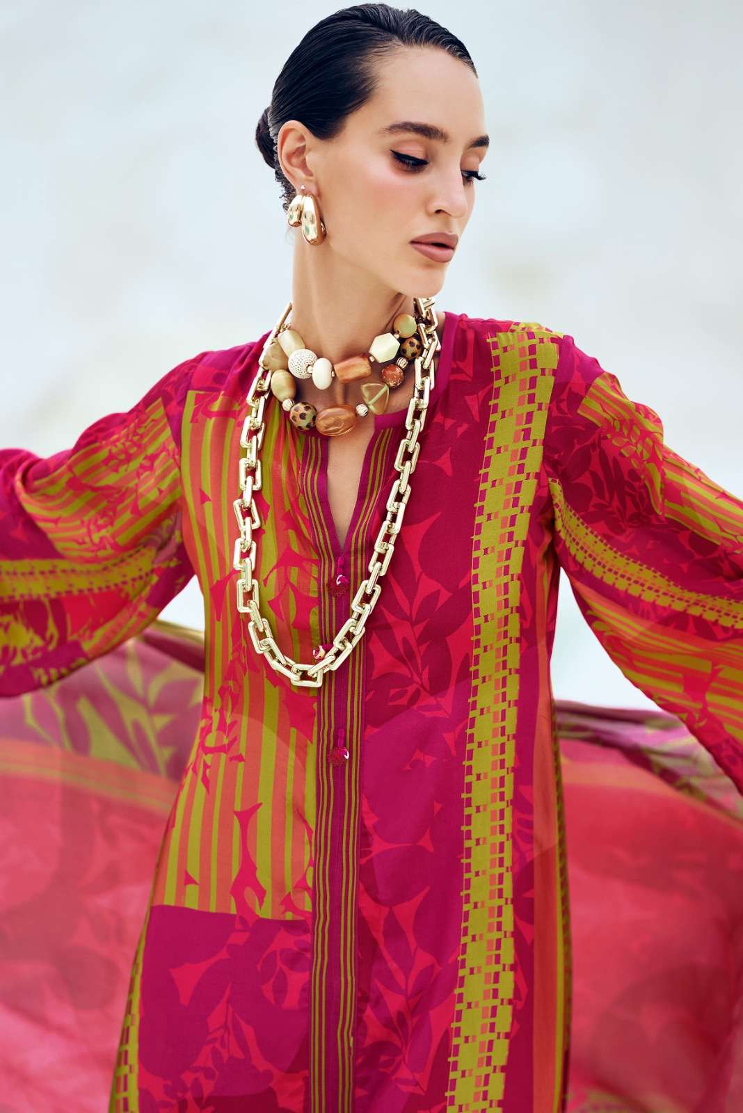 Varsha Fashion The Print Stories Passion Fruit Satin Georgette Dress Material