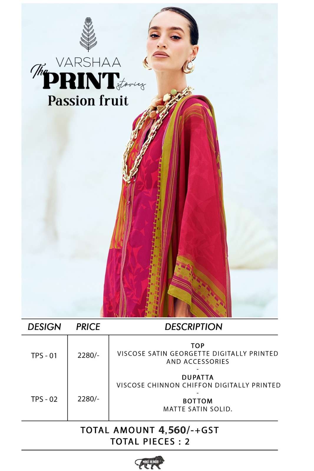 Varsha Fashion The Print Stories Passion Fruit Satin Georgette Dress Material