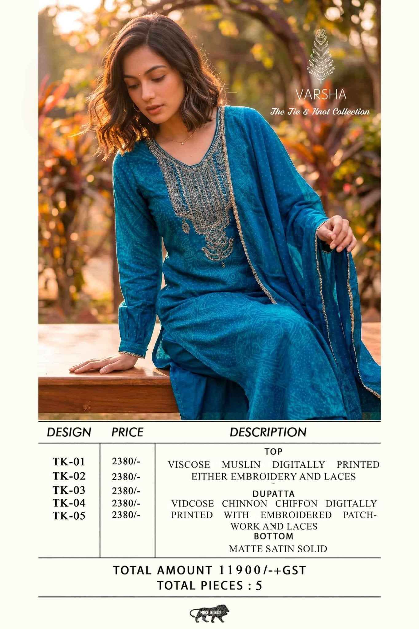 Varsha Fashion The Tie And Knot Collection Viscose Muslin Dress Material - Amrah Wholesale
