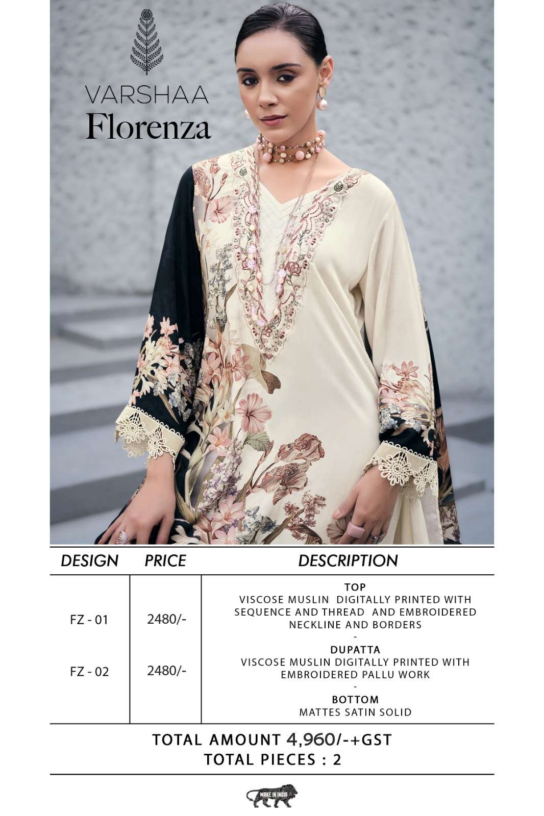 Varsha Florenza Viscose Muslin Dress Material - Amrah Wholesale