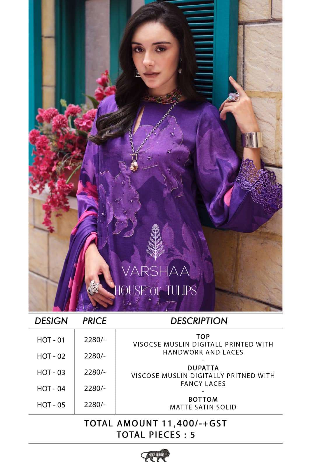Varsha Fashion House Of Tulips Premium Muslin Dress Material