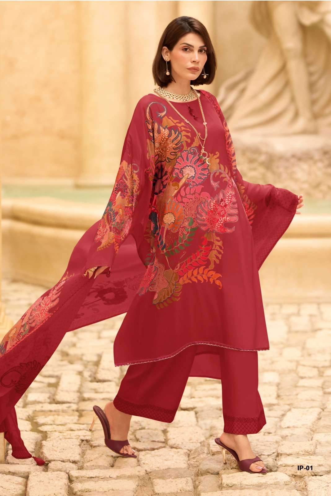 Varsha Imprint Viscose Muslin Unstitched Dress Material - Amrah Wholesale