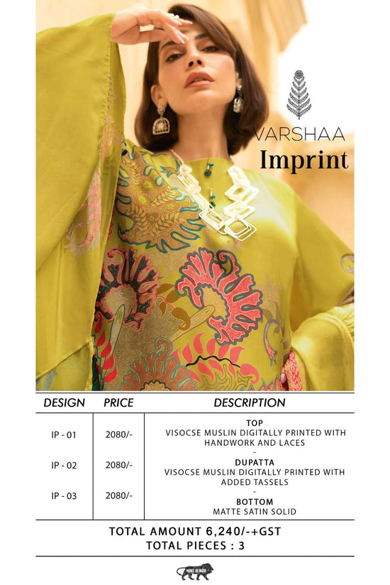 Varsha Imprint Viscose Muslin Unstitched Dress Material - Amrah Wholesale