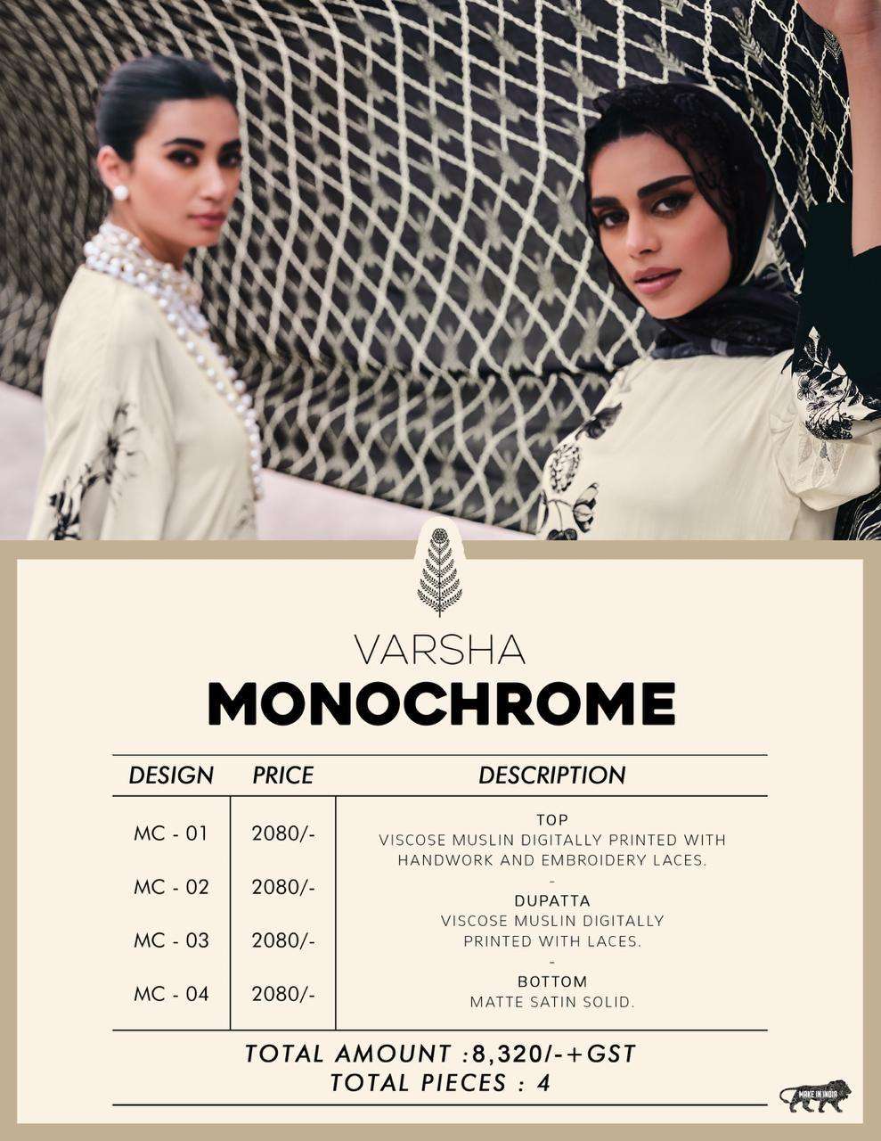 Varsha Fashion Monochrome Muslin Digital Printed Dress Material - Amrah Wholesale